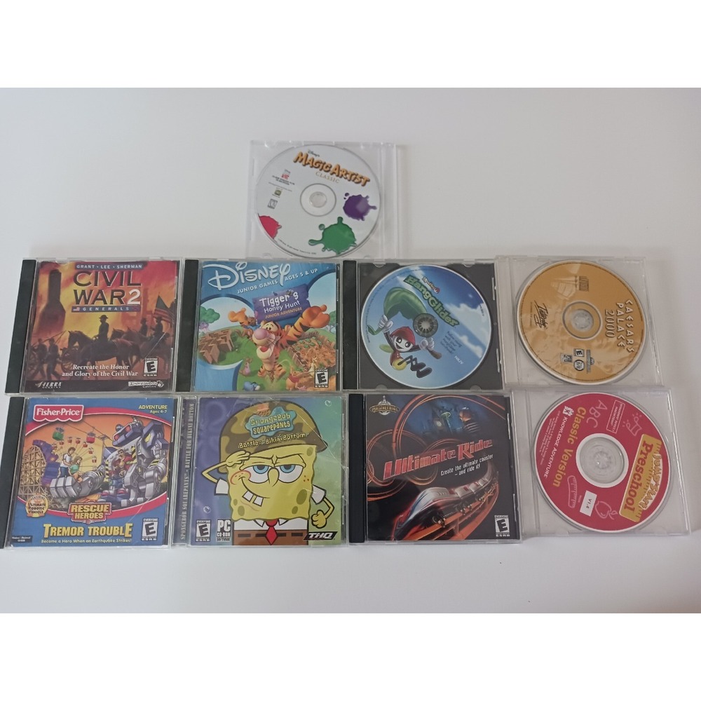 Lot Of 9 PC GAMES CIVIL WAR GENERALS 2, SpongeBob,‎ Ultimate Ride, Preschool